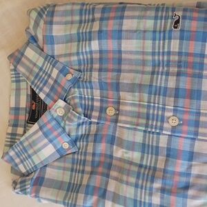 Vineyard Vines Tucker button up shirt mens L pink blue plaid preppy classic
